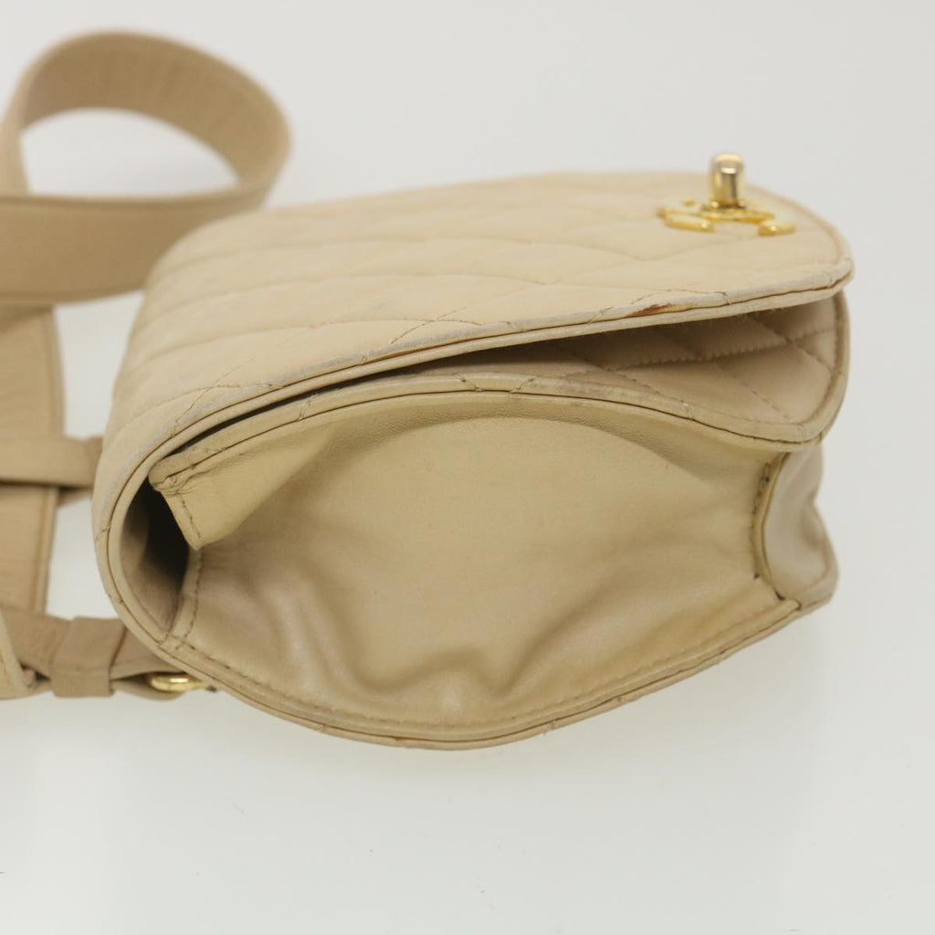 CHANEL Shoulder Bag Lamb Skin Beige CC  ar9074