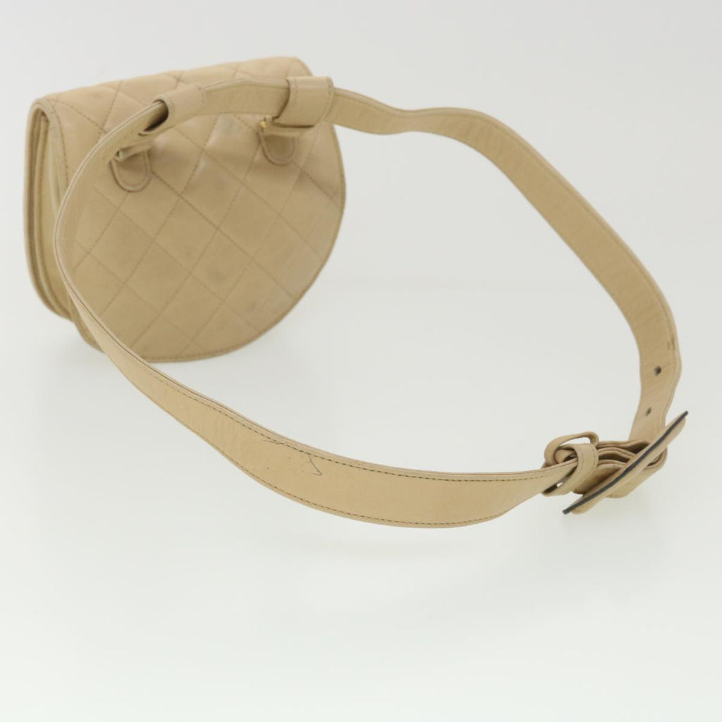 CHANEL Shoulder Bag Lamb Skin Beige CC Auth ar9074