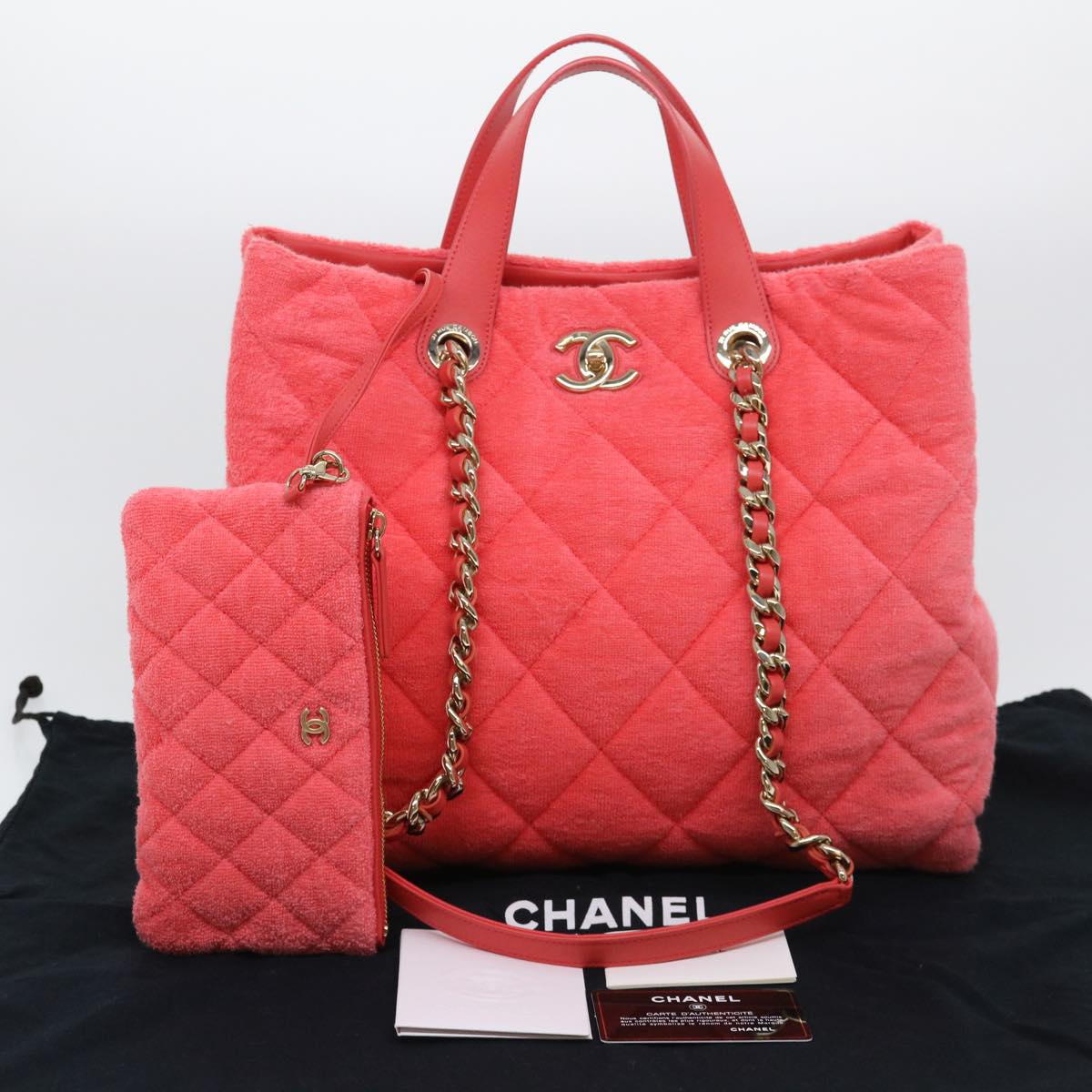 CHANEL Chain Hand Bag Pile 2way Pink CC  ar9158A