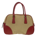 PRADA Shoulder Bag Canvas Leather Beige Red  ar9627