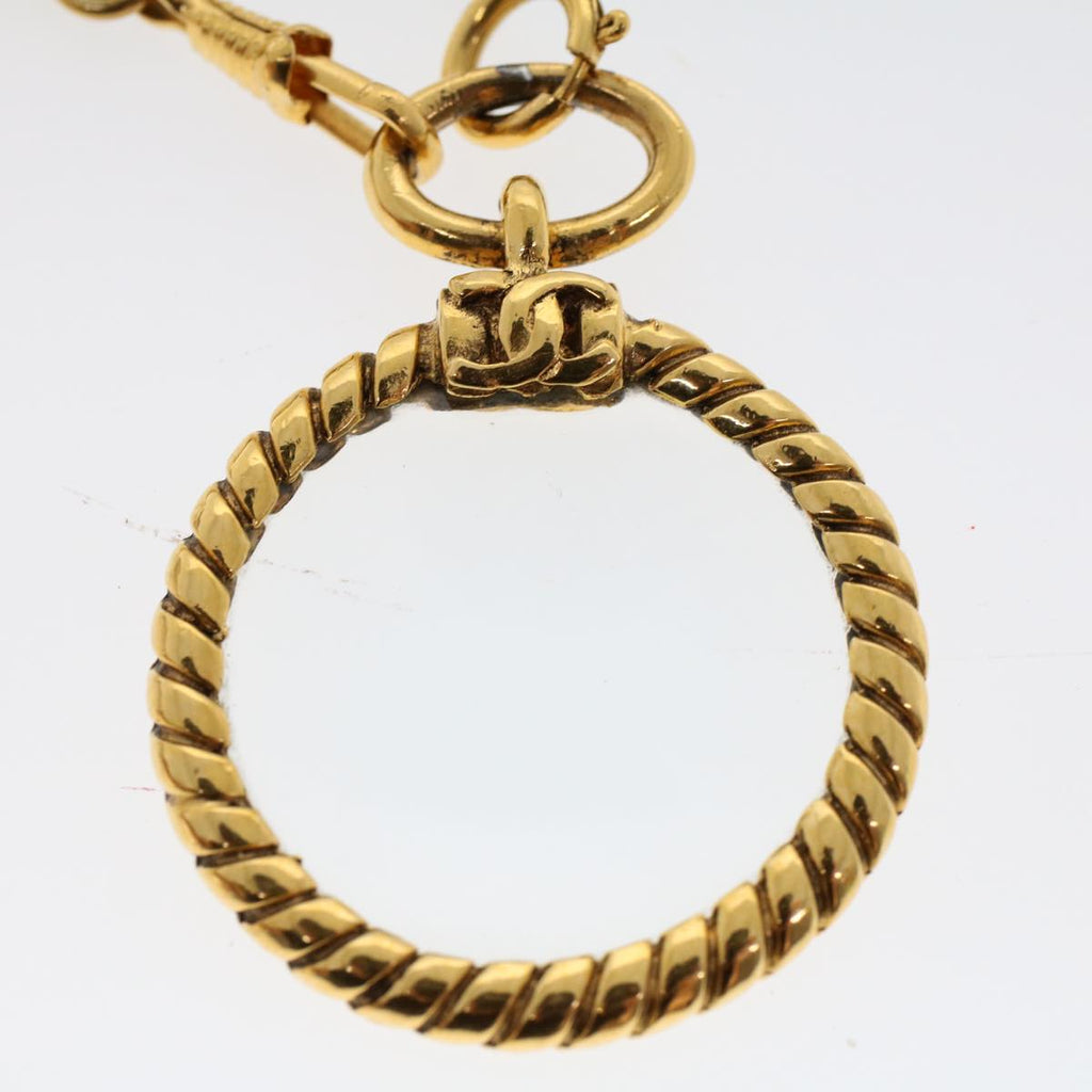 CHANEL Magnifying Glass Chain Necklace Metal Gold Tone CC Auth ar9782