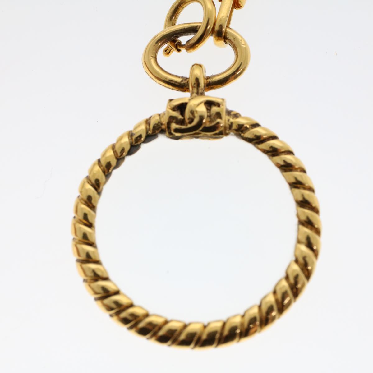CHANEL Magnifying Glass Chain Necklace Metal Gold Tone CC Auth ar9782