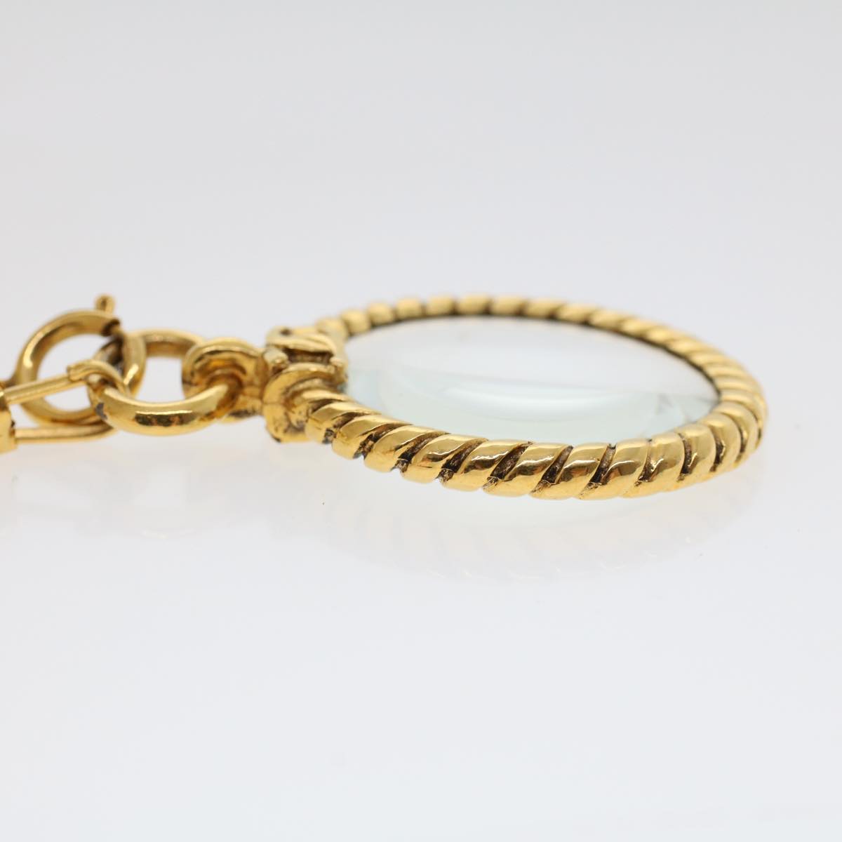 CHANEL Magnifying Glass Chain Necklace Metal Gold Tone CC Auth ar9782