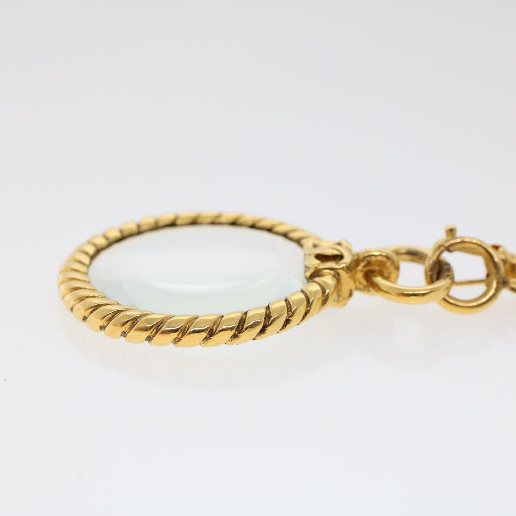CHANEL Magnifying Glass Chain Necklace Metal Gold Tone CC Auth ar9782