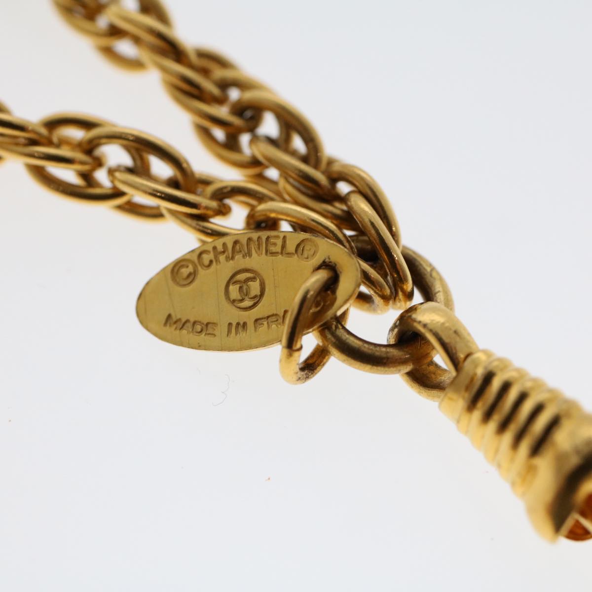 CHANEL Magnifying Glass Chain Necklace Metal Gold Tone CC Auth ar9782