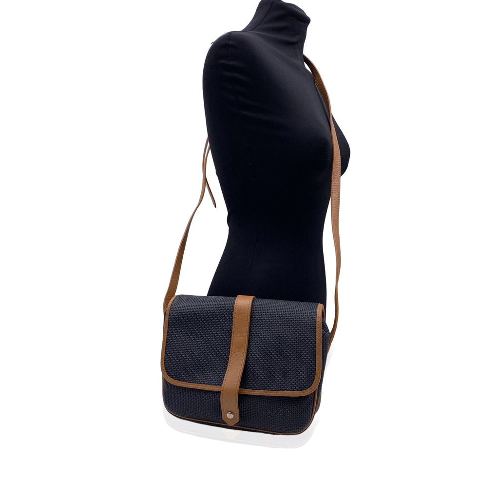 YVES SAINT LAURENT Black Beige Textured Vinyl Canvas Crossbody Bag