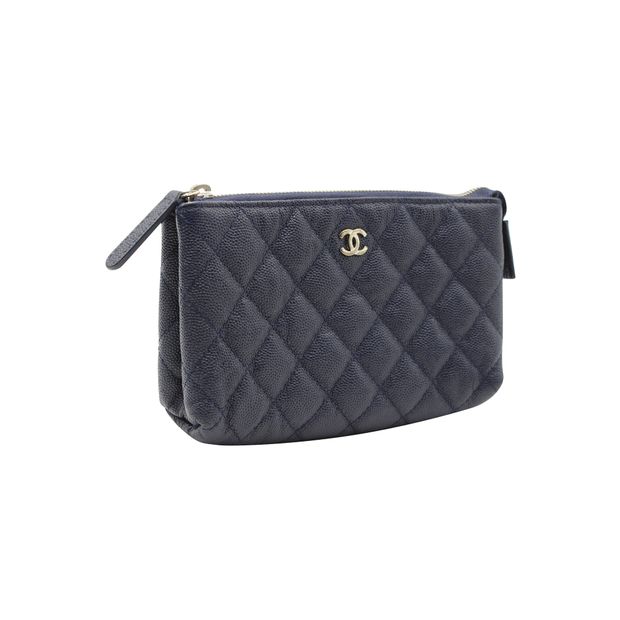 CHANEL Navy Blue Caviar Leather Makeup Pouch