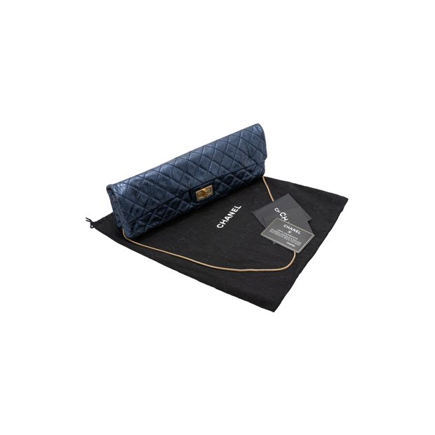 CHANEL East West Metallic Blue Quilted Leather