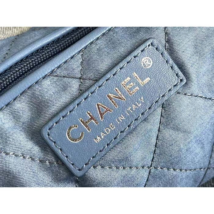 Chanel Women CC 22 Handbag Washed Denim Silver-Tone Metal Light Blue