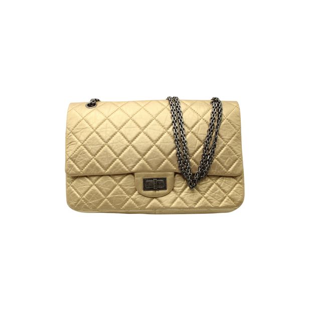 CHANEL Light Gold Reissue 2.55 Classic Maxi 227 Double Flap Bag
