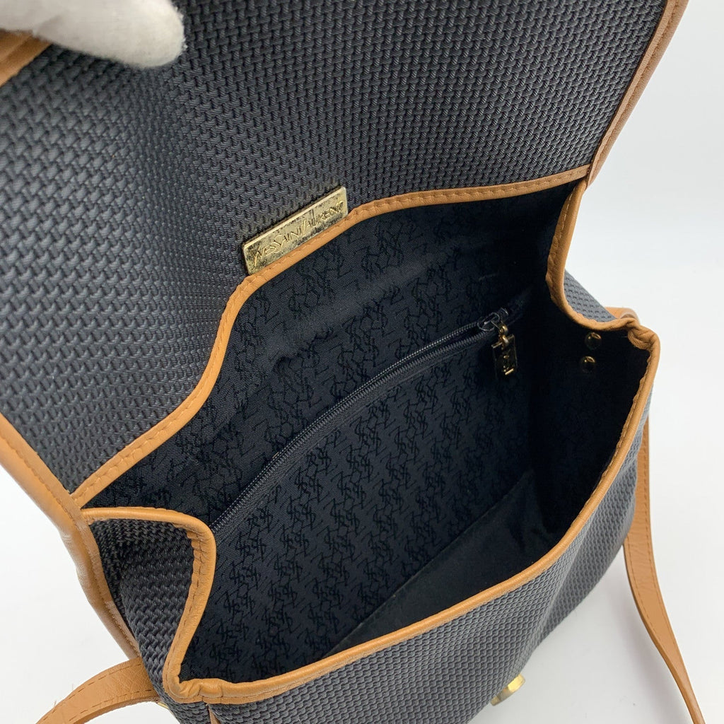 YVES SAINT LAURENT Black Beige Textured Vinyl Canvas Crossbody Bag