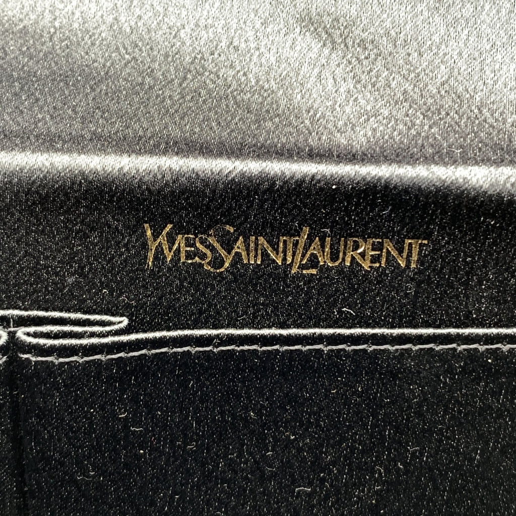 YVES SAINT LAURENT Vintage Black Satin Clutch Bag Embellished Bow
