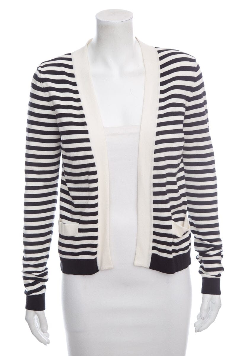 Chanel Black & White Stripe Open Cardigan SZ 36