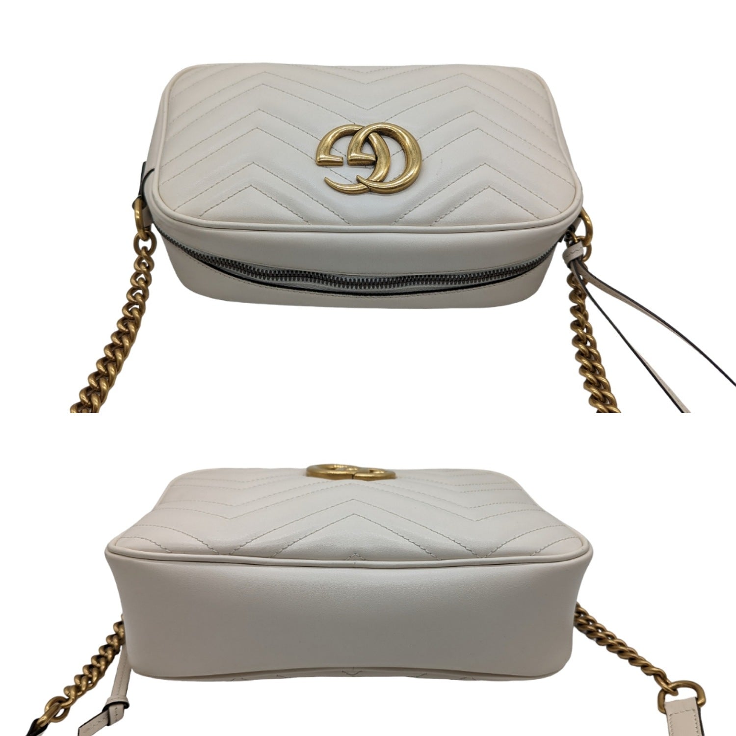 Gucci White Small GG Marmont Shoulder Bag