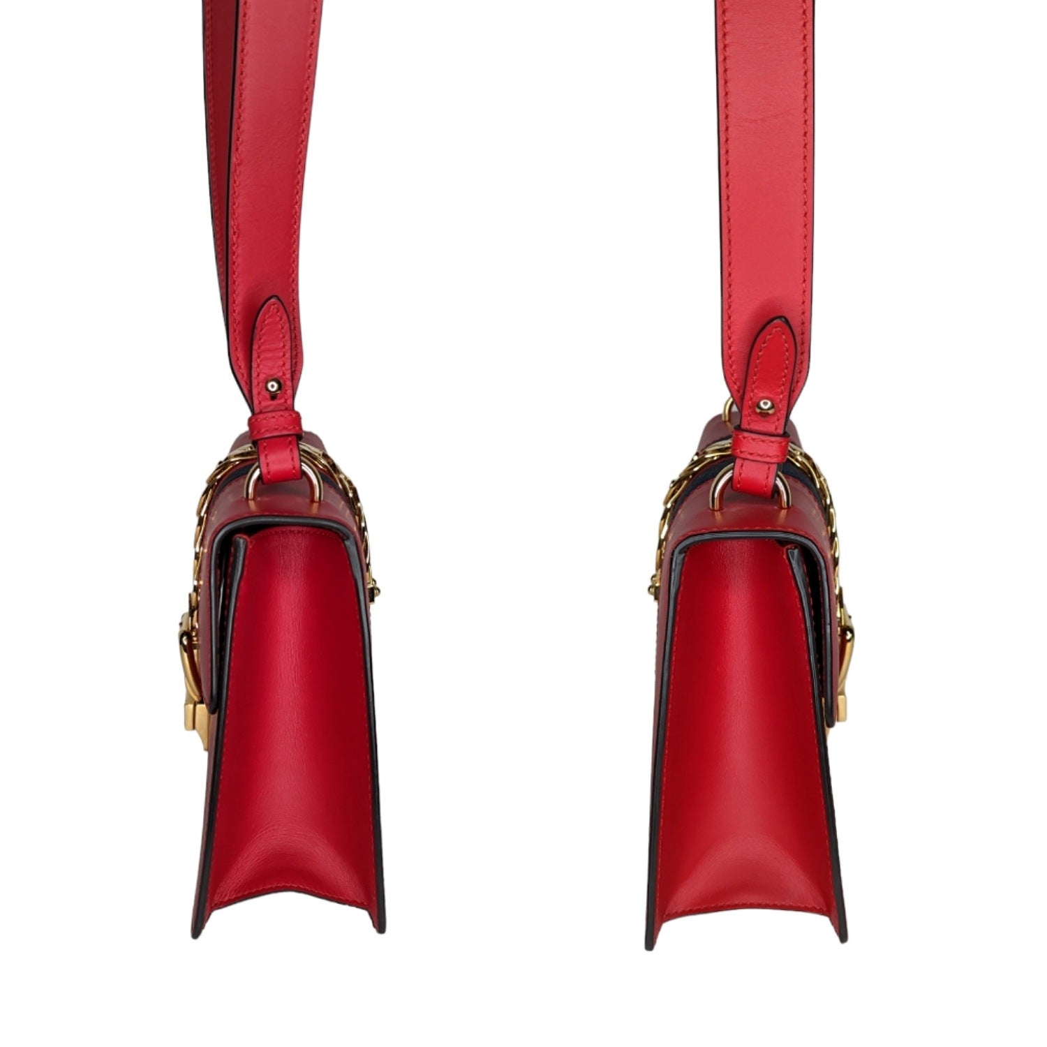 Gucci Calfskin Small Sylvie Chain Shoulder Bag Hibiscus Red