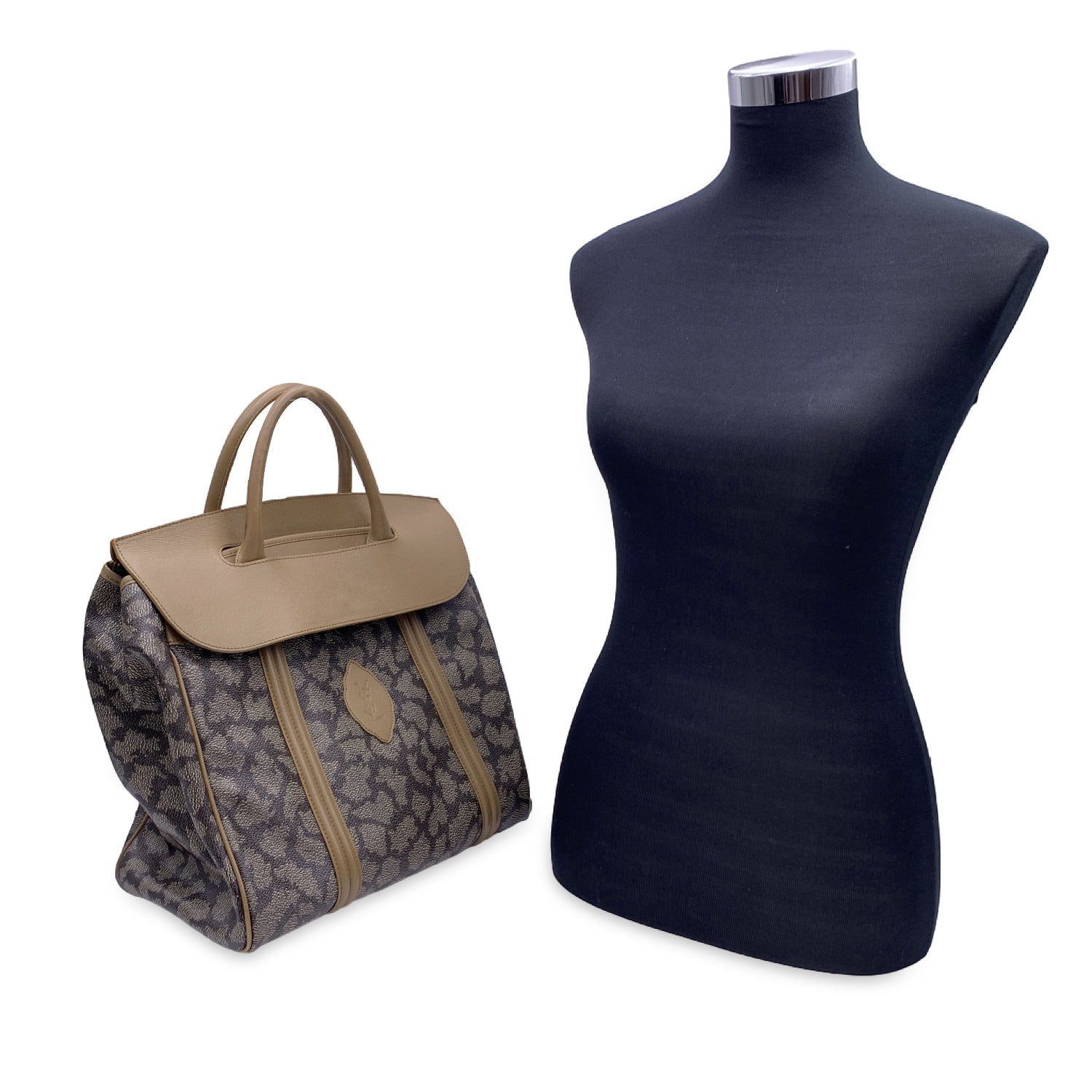 YVES SAINT LAURENT Vintage Giraffe Print Canvas Tote Satchel Bag