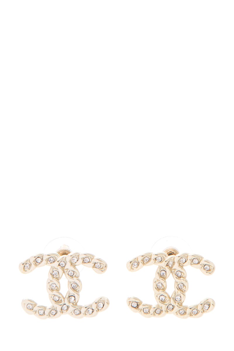 Chanel Gold CC Logo Rhinestone Earrings