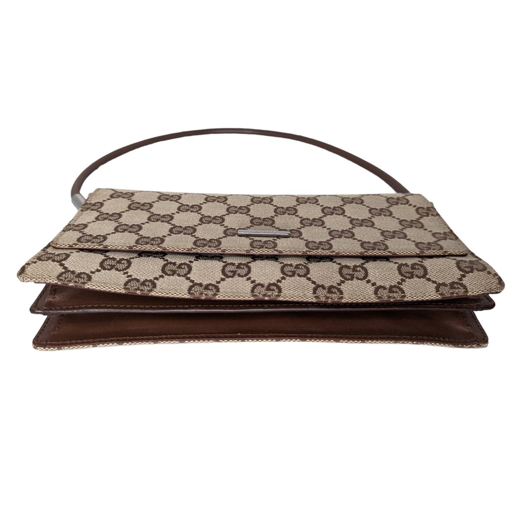 Gucci Vintage Monogram Pochette Flap Shoulder Bag Brown