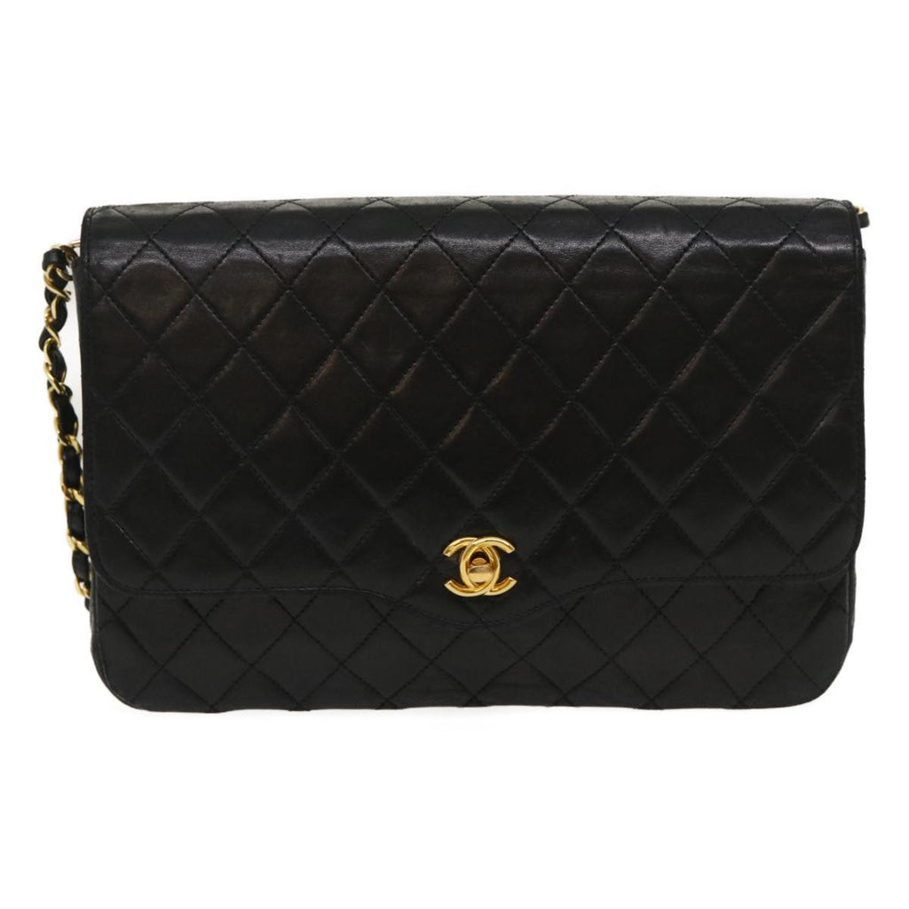 CHANEL Matelasse Chain Flap Shoulder Bag Lamb Skin Black CC Auth bs1447A