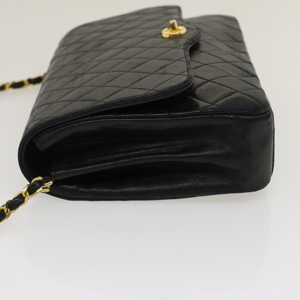 CHANEL Matelasse Chain Flap Shoulder Bag Lamb Skin Black CC Auth bs1447A