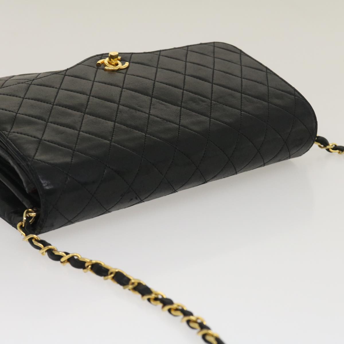 CHANEL Matelasse Chain Flap Shoulder Bag Lamb Skin Black CC Auth bs1447A