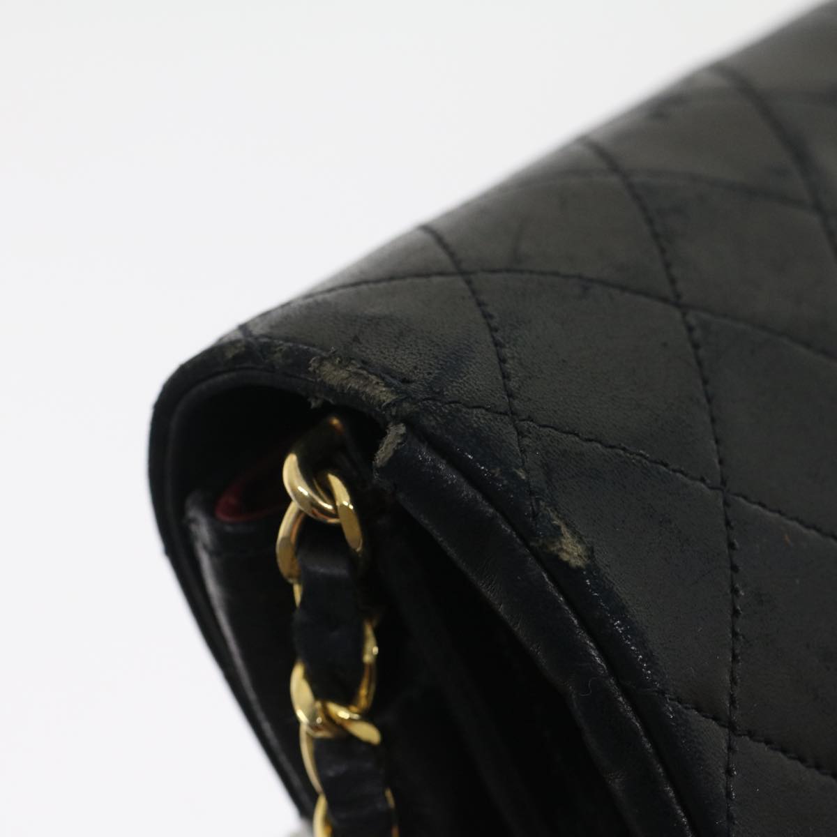 CHANEL Matelasse Chain Flap Shoulder Bag Lamb Skin Black CC Auth bs1447A