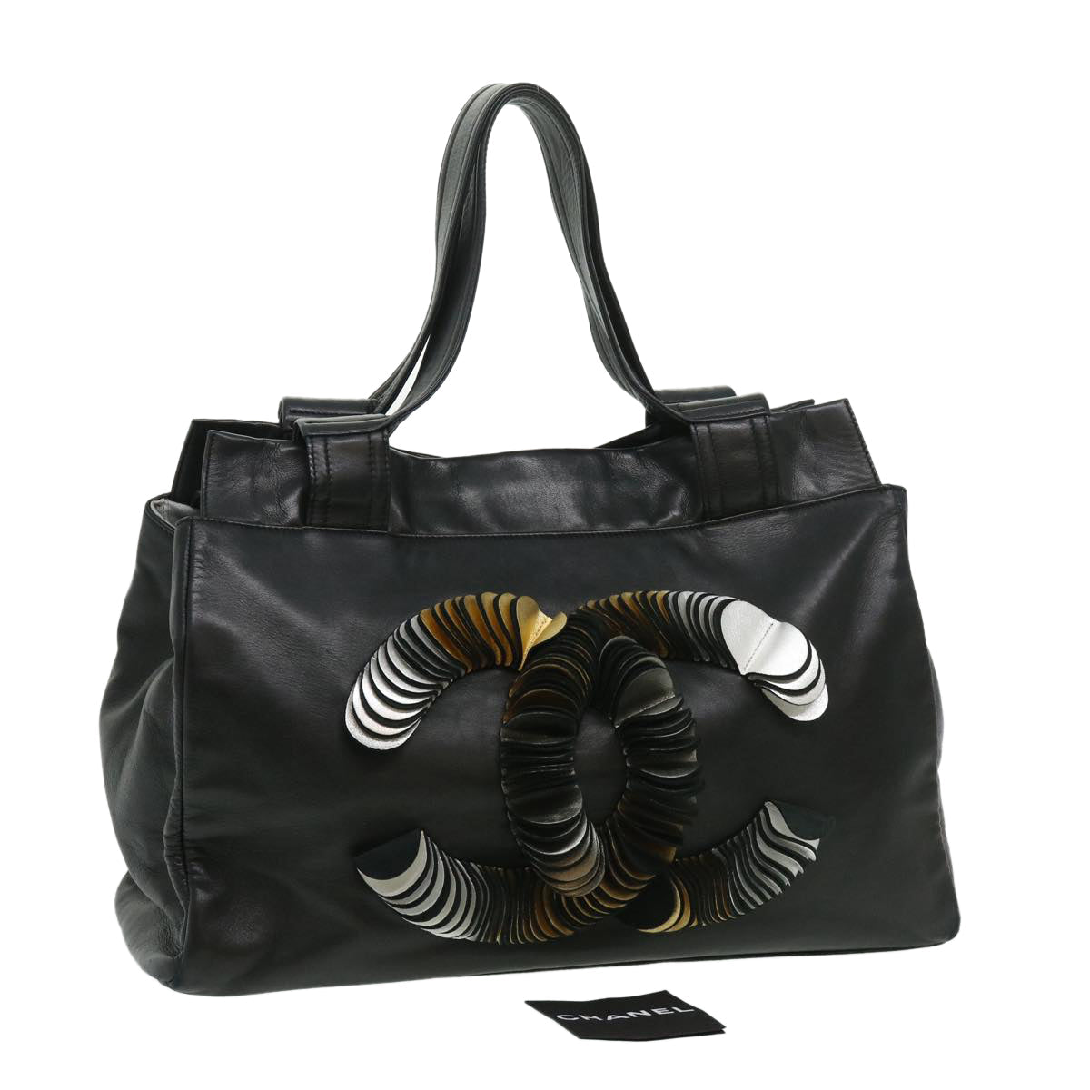 CHANEL COCO Mark Tote Bag Lamb Skin Black CC  bs1448A