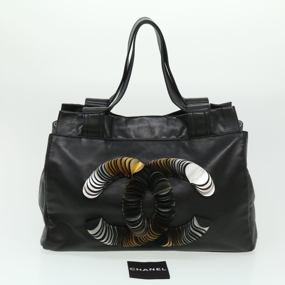 CHANEL COCO Mark Tote Bag Lamb Skin Black CC Auth bs1448A