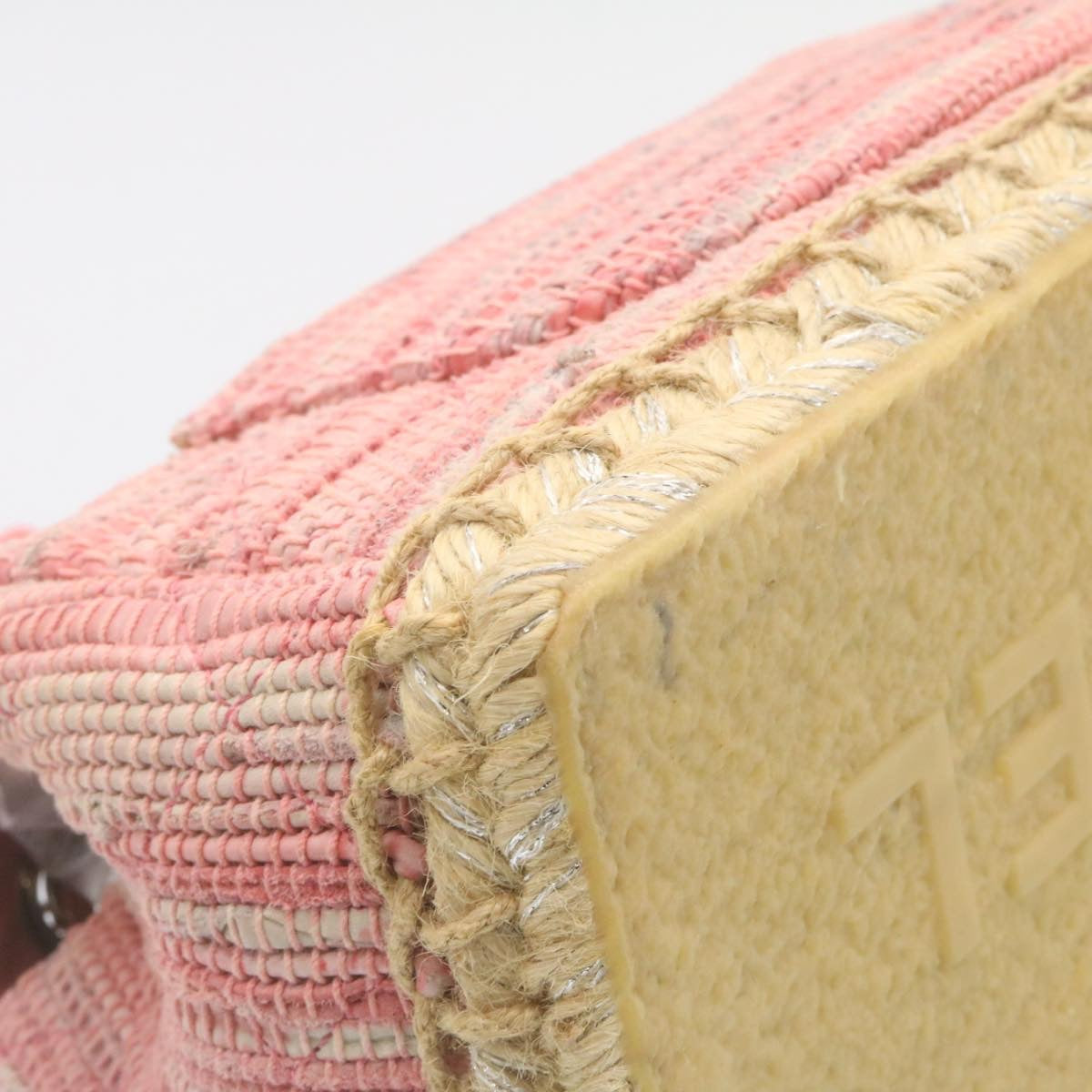 CHANEL Chain Flap Shoulder Bag Turn Lock Canvas Pink CC Auth bs334A