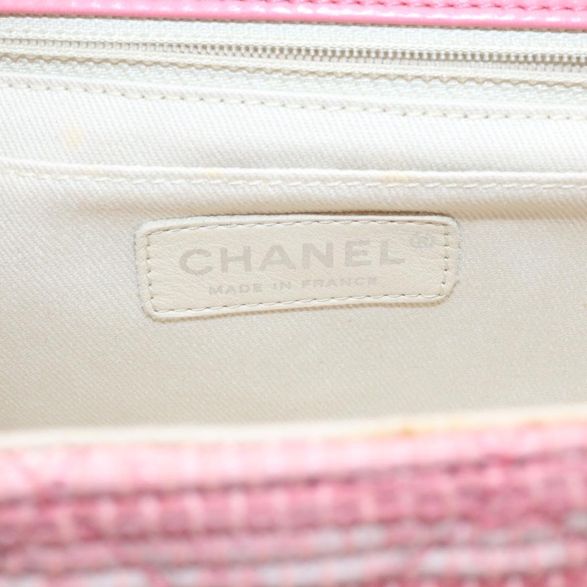 CHANEL Chain Flap Shoulder Bag Turn Lock Canvas Pink CC Auth bs334A