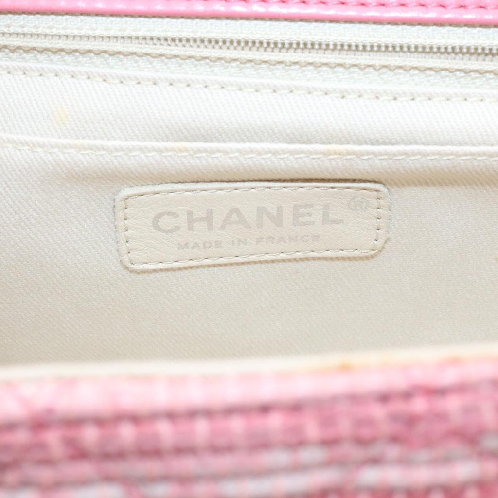 CHANEL Chain Flap Shoulder Bag Turn Lock Canvas Pink CC  bs334A