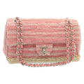 CHANEL Chain Flap Shoulder Bag Turn Lock Canvas Pink CC  bs334A