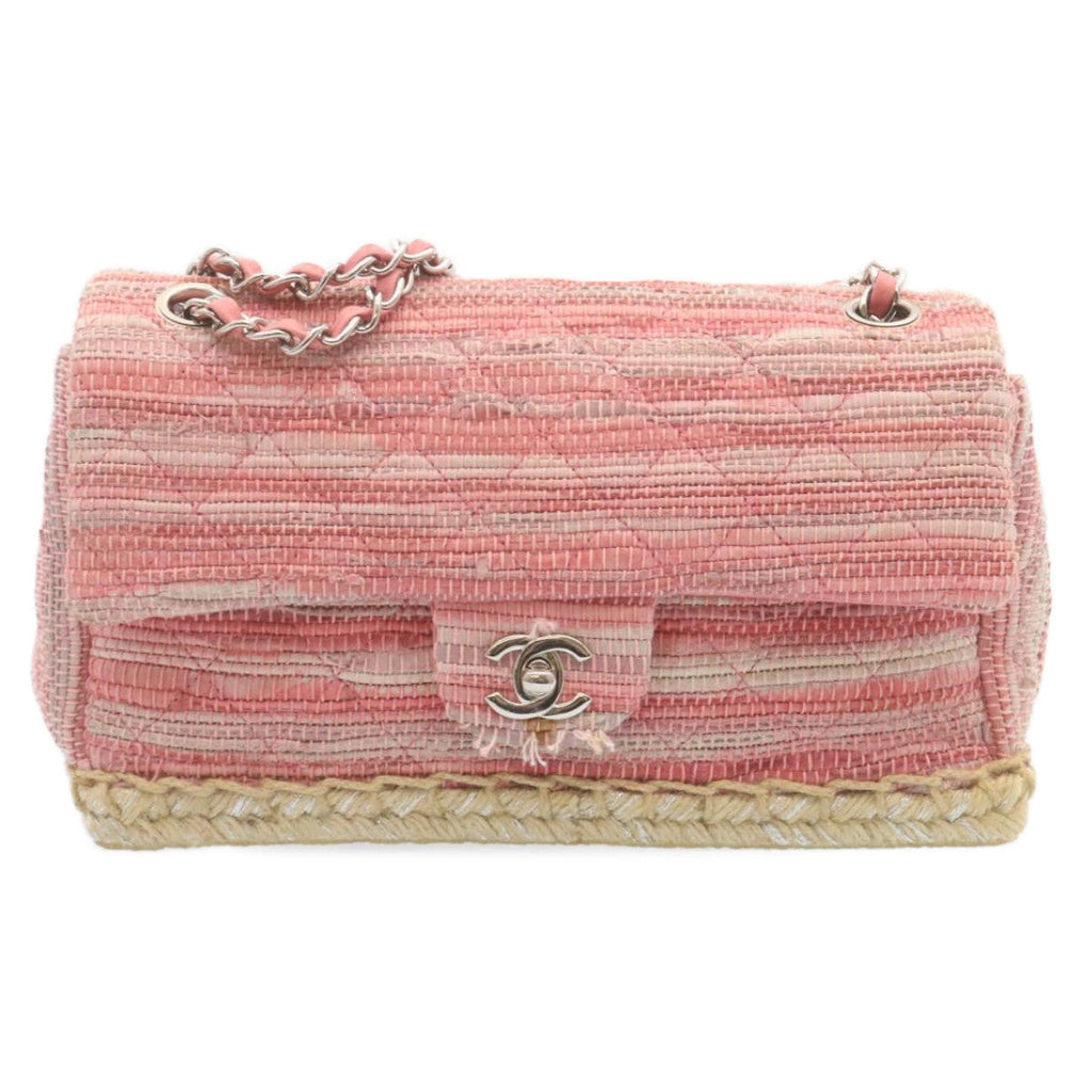 CHANEL Chain Flap Shoulder Bag Turn Lock Canvas Pink CC  bs334A