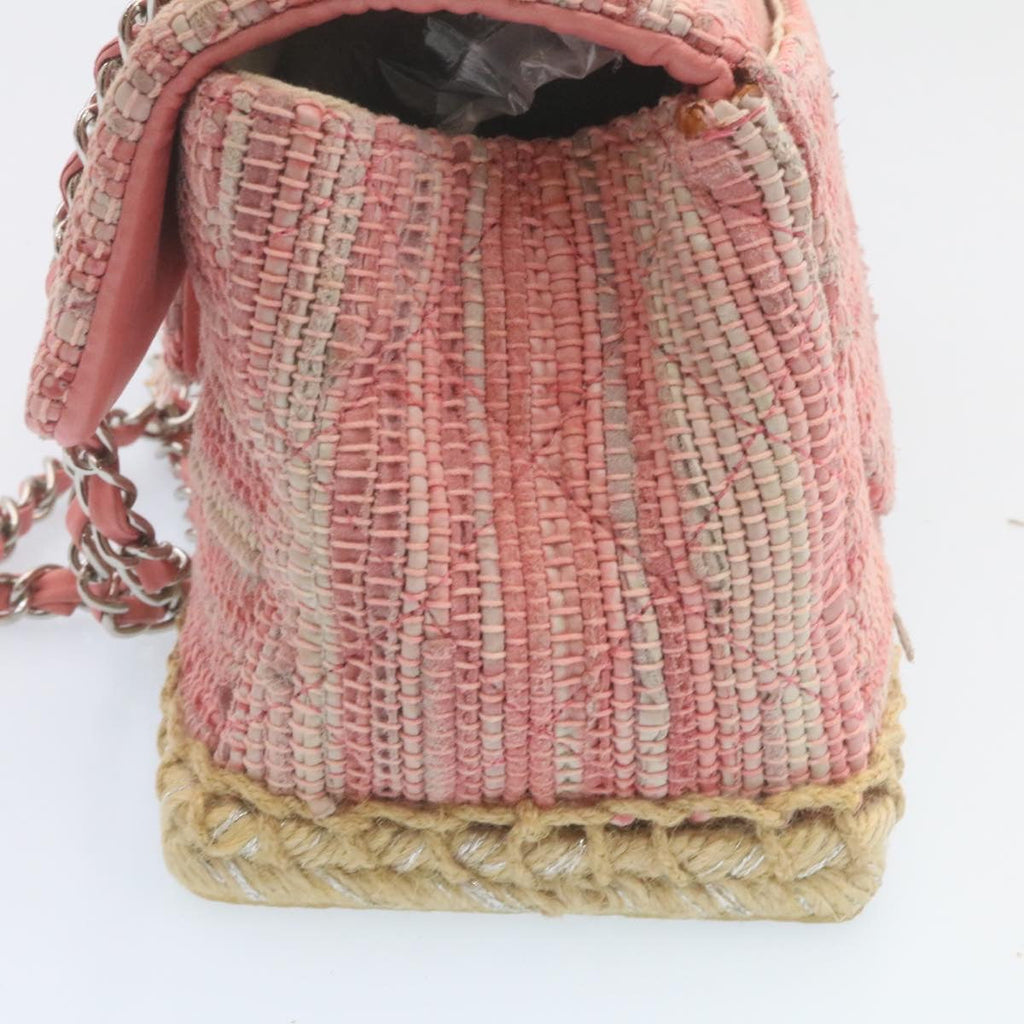 CHANEL Chain Flap Shoulder Bag Turn Lock Canvas Pink CC Auth bs334A