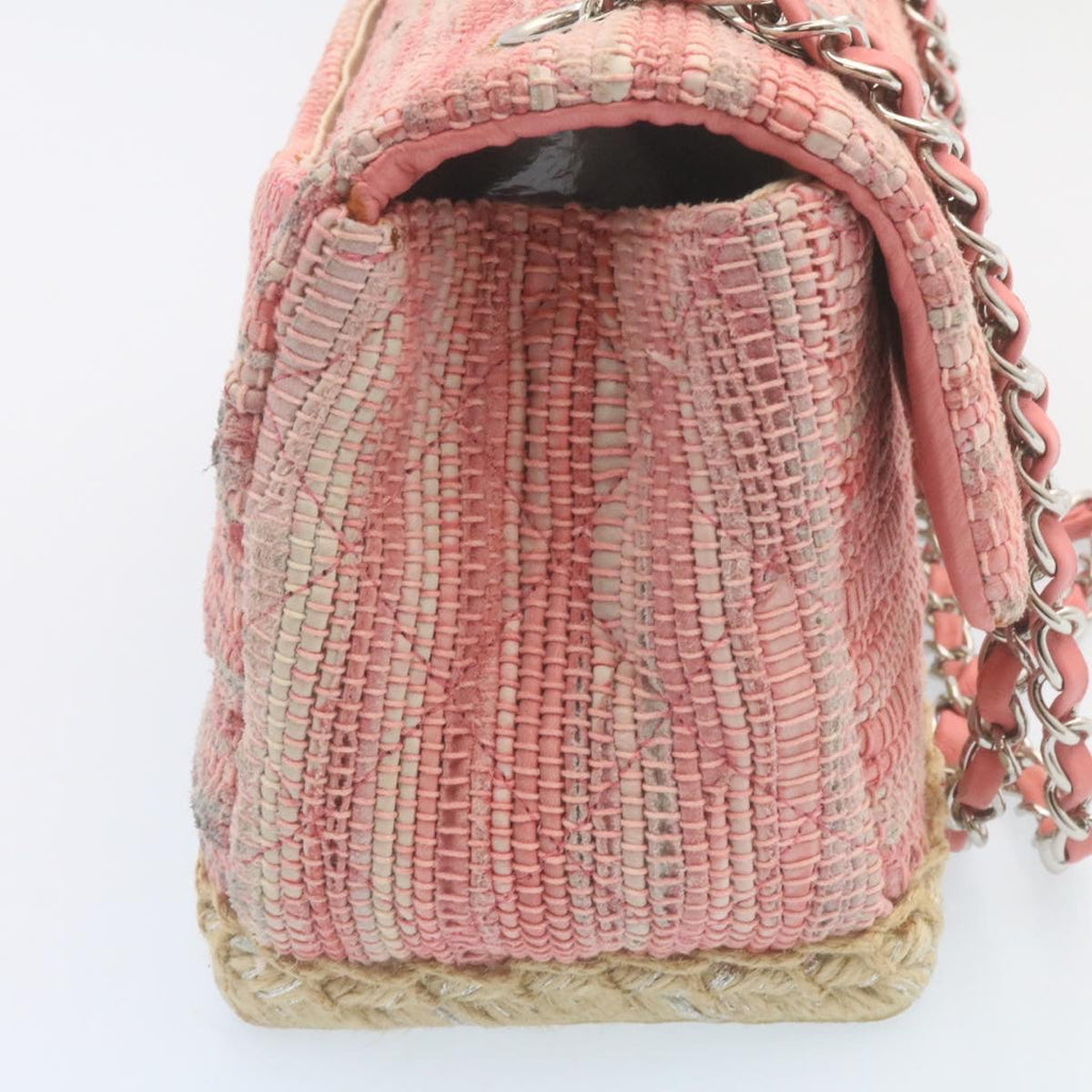 CHANEL Chain Flap Shoulder Bag Turn Lock Canvas Pink CC  bs334A