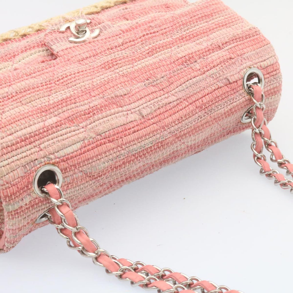 CHANEL Chain Flap Shoulder Bag Turn Lock Canvas Pink CC Auth bs334A
