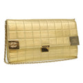 CHANEL Choco Bar line Chain Shoulder Bag Leather Gold CC  bs3477A