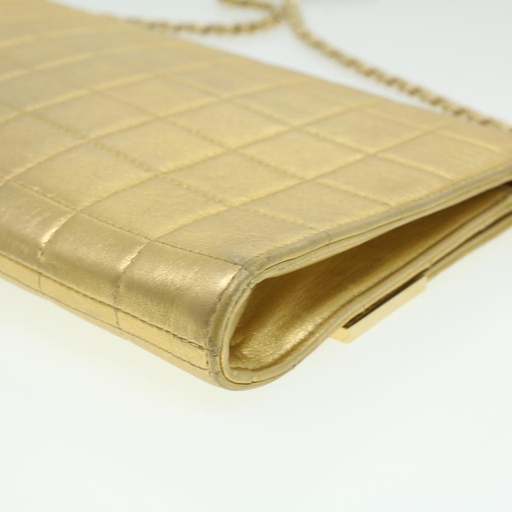 CHANEL Choco Bar line Chain Shoulder Bag Leather Gold CC  bs3477A