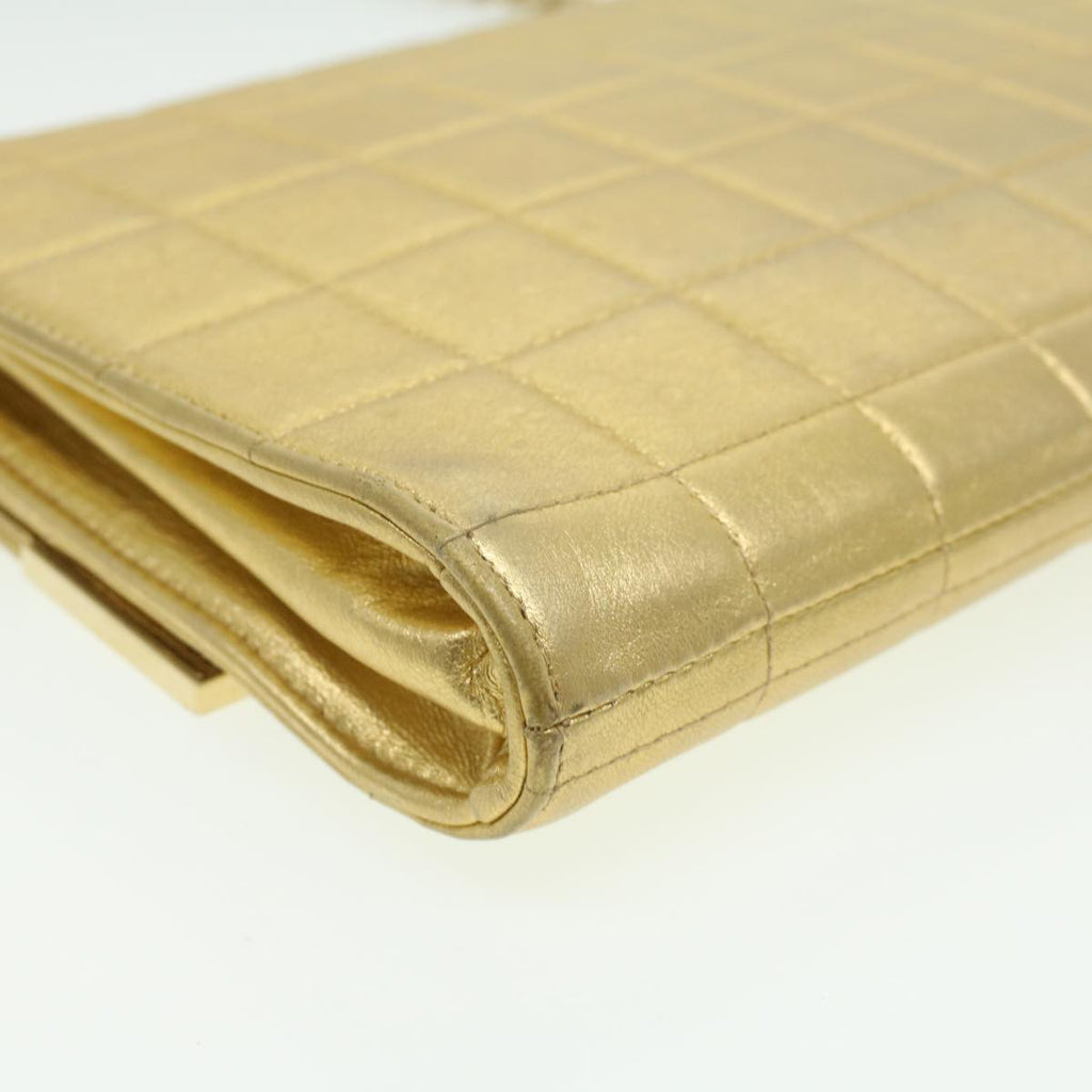 CHANEL Choco Bar line Chain Shoulder Bag Leather Gold CC  bs3477A