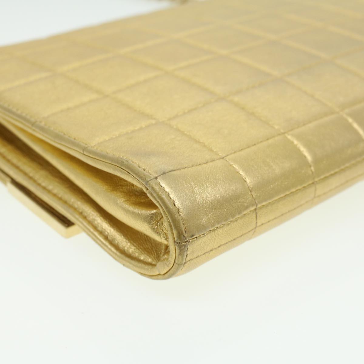 CHANEL Choco Bar line Chain Shoulder Bag Leather Gold CC  bs3477A