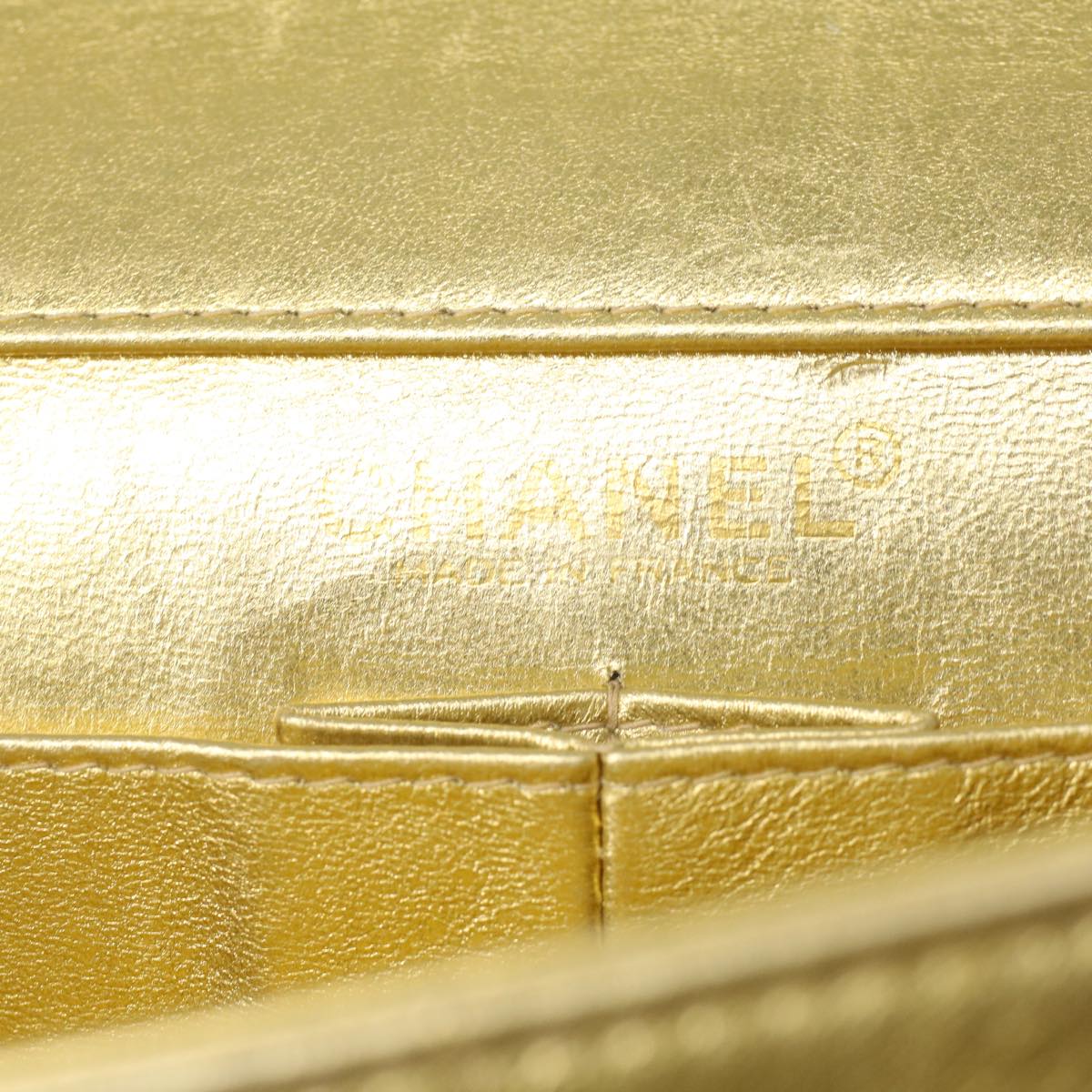 CHANEL Choco Bar line Chain Shoulder Bag Leather Gold CC  bs3477A