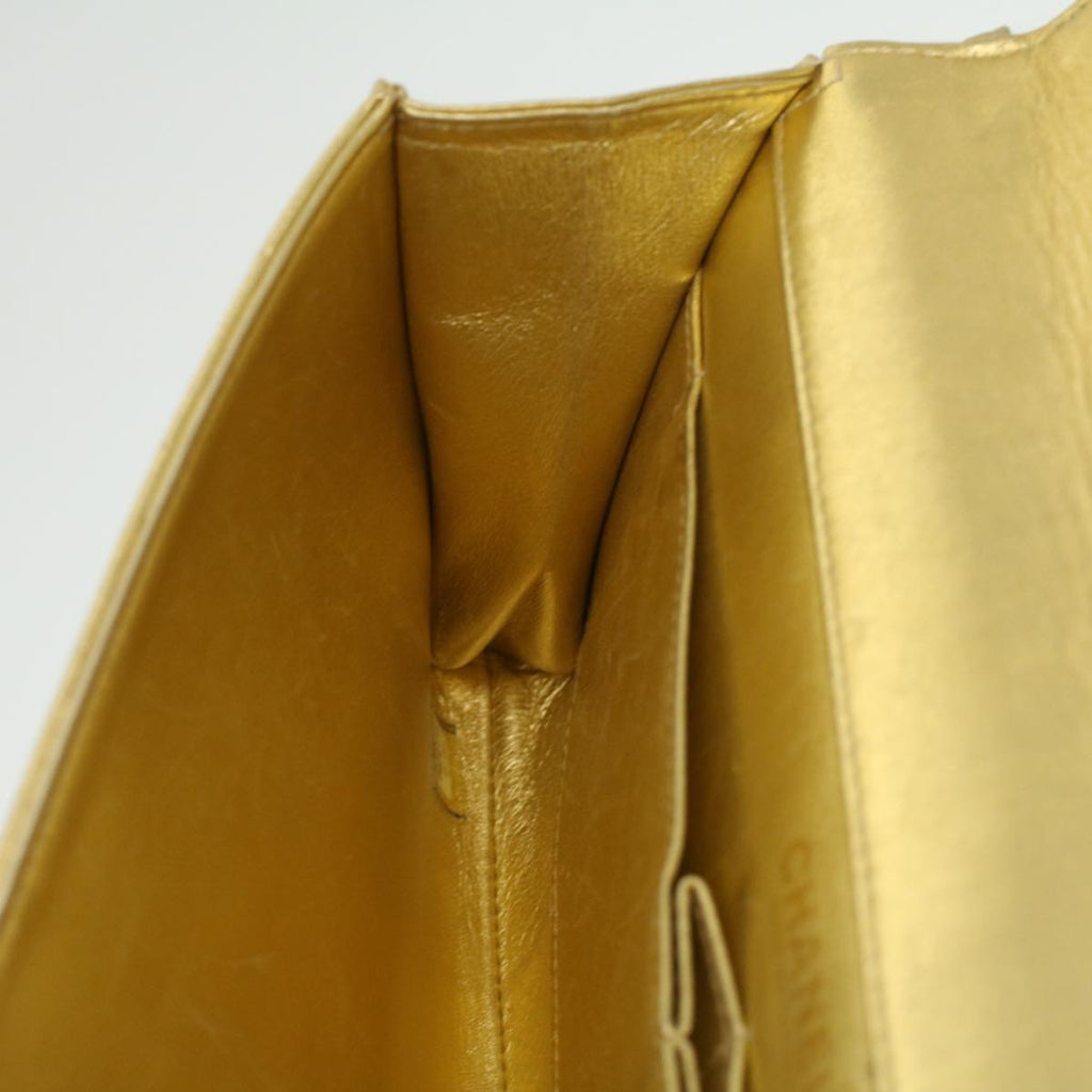 CHANEL Choco Bar line Chain Shoulder Bag Leather Gold CC  bs3477A