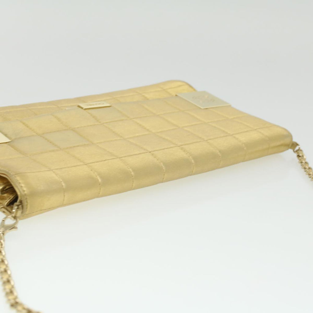 CHANEL Choco Bar line Chain Shoulder Bag Leather Gold CC  bs3477A