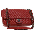 CHANEL Chain Shoulder Bag Lamb Skin Red CC  bs3636A