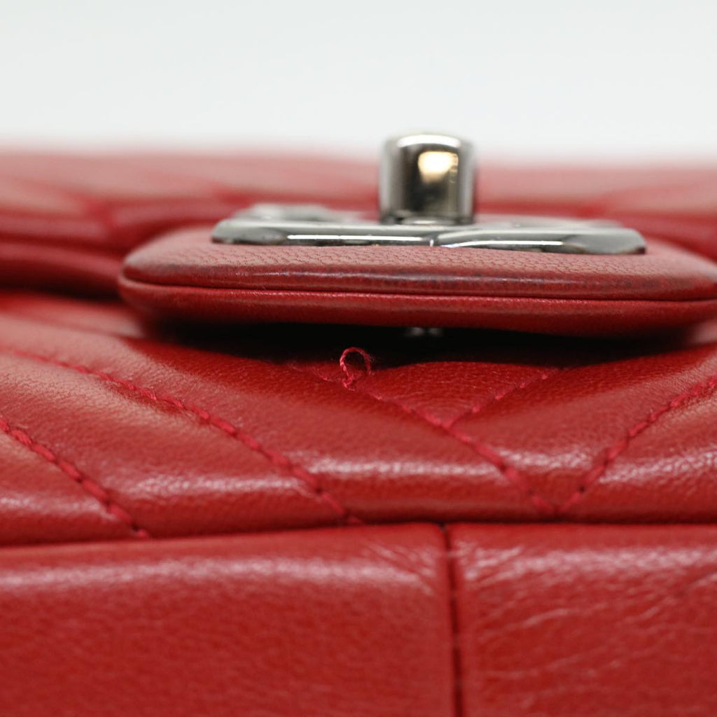 CHANEL Chain Shoulder Bag Lamb Skin Red CC  bs3636A