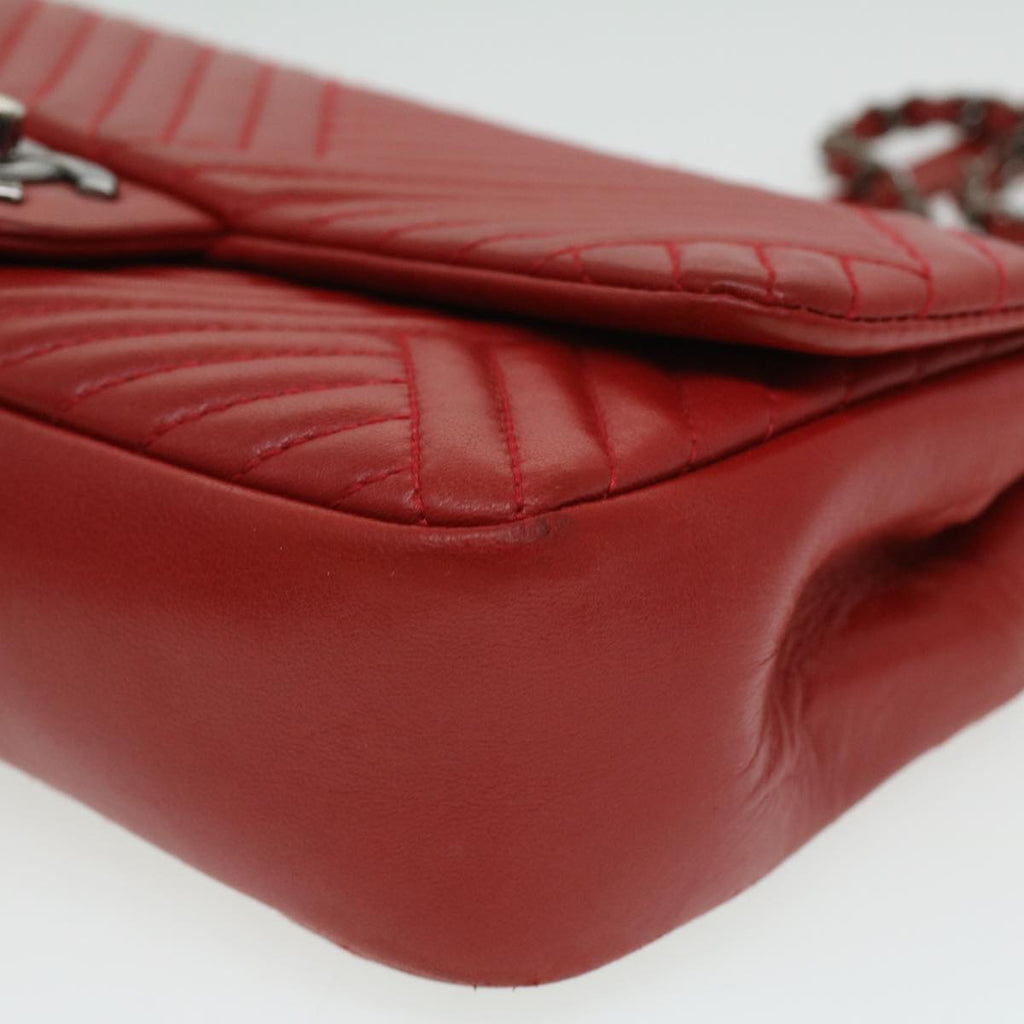 CHANEL Chain Shoulder Bag Lamb Skin Red CC  bs3636A