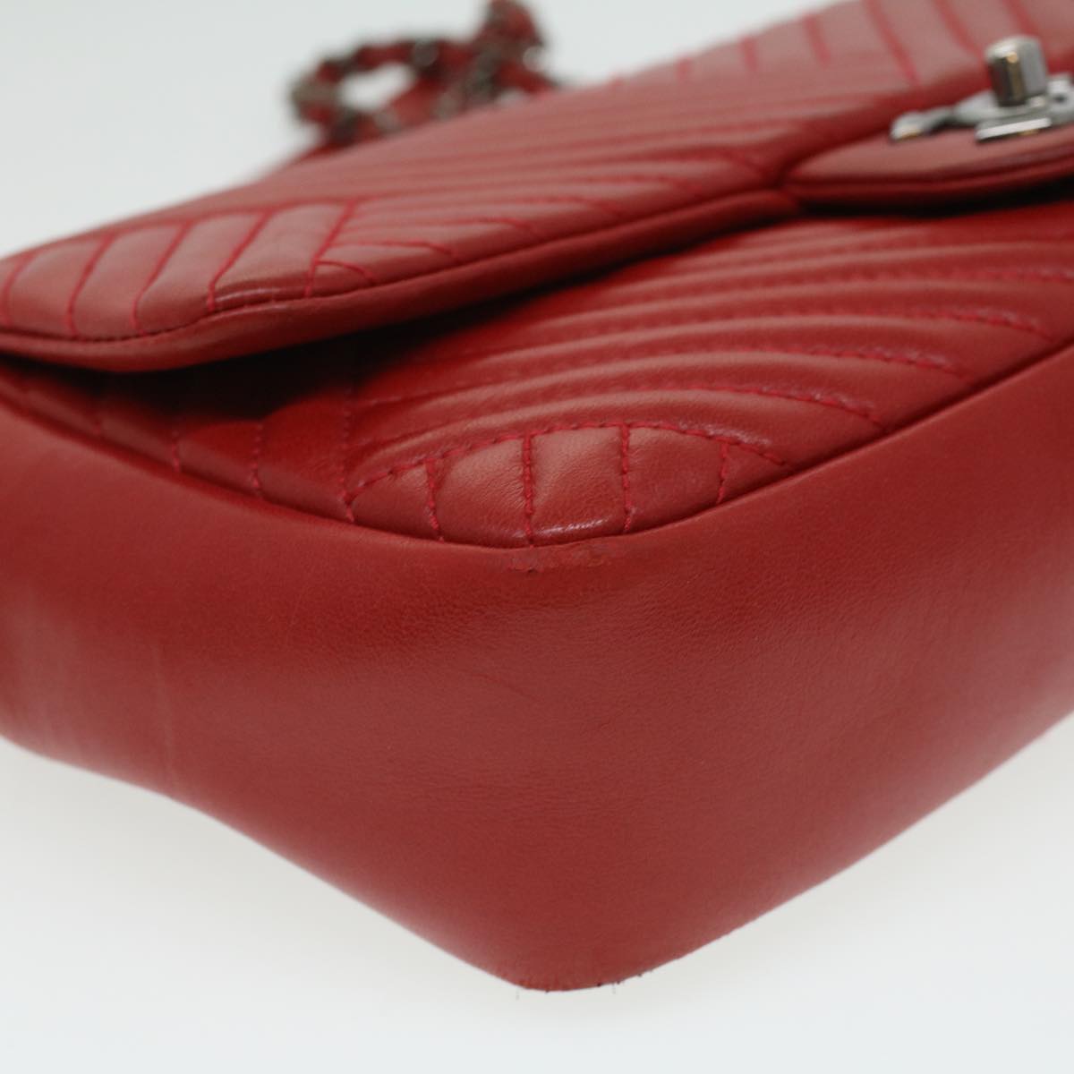 CHANEL Chain Shoulder Bag Lamb Skin Red CC  bs3636A