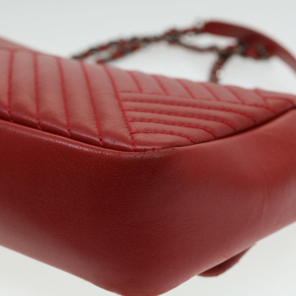 CHANEL Chain Shoulder Bag Lamb Skin Red CC  bs3636A