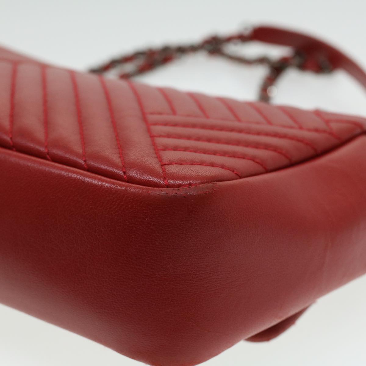 CHANEL Chain Shoulder Bag Lamb Skin Red CC  bs3636A