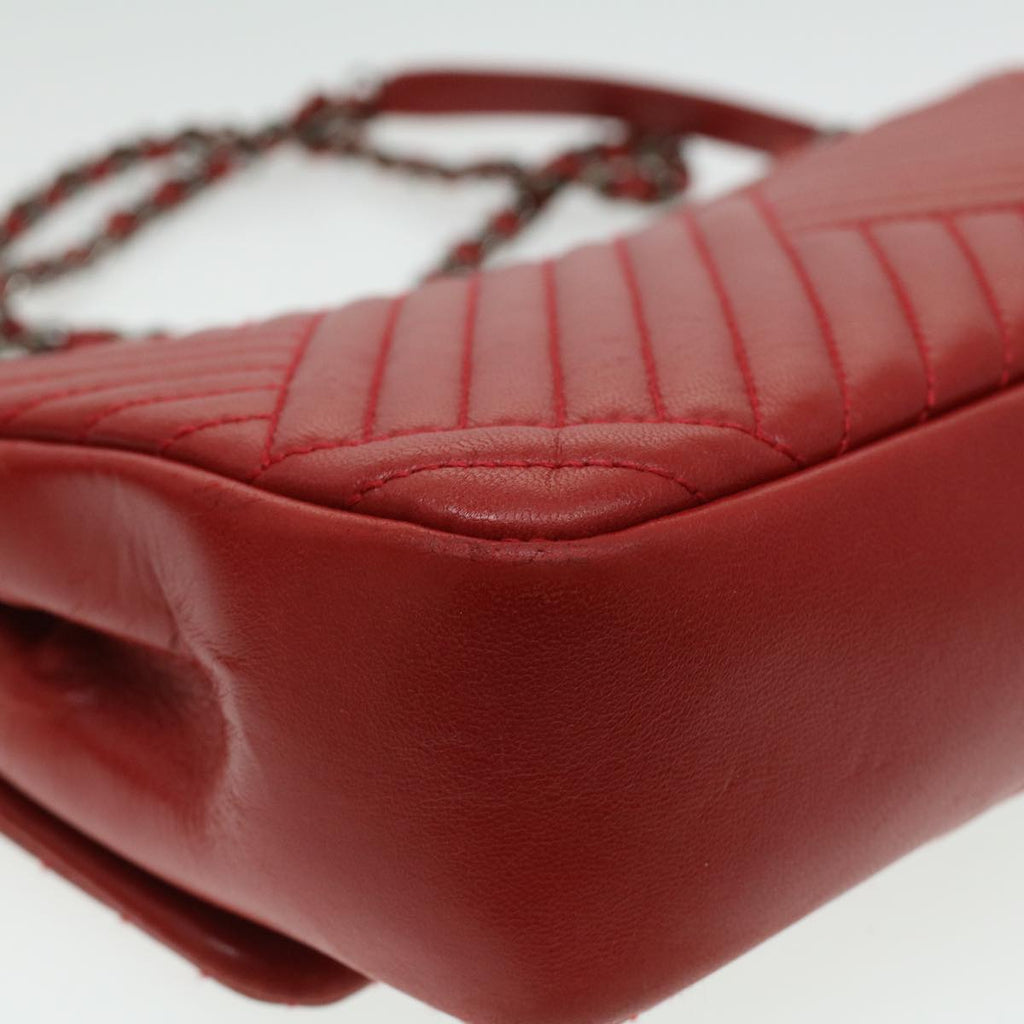 CHANEL Chain Shoulder Bag Lamb Skin Red CC  bs3636A